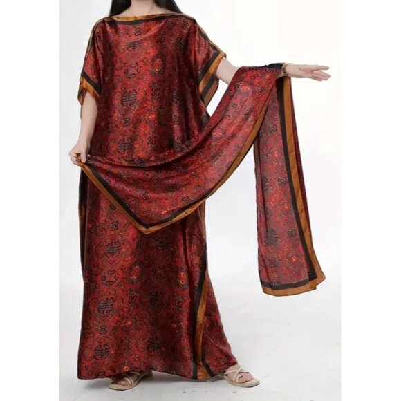Silk Kaftan Batwing Sleeve Abaya Dashiki Elegant boho Muslim Indian African maxi - Picture 1 of 4